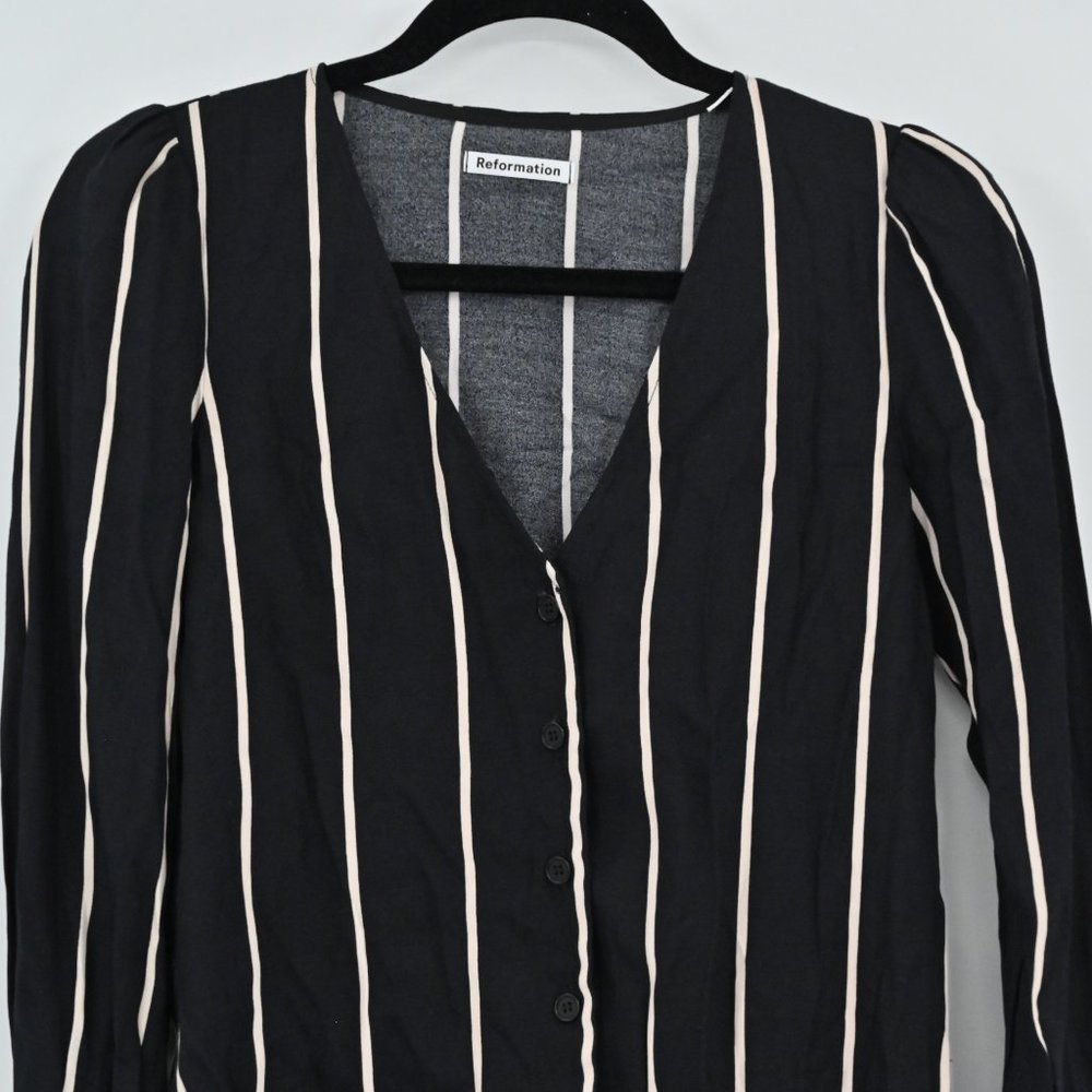 NEW REFORMATION Women's Size XS Black Annaliese Top Sinatra Stripe Blouse - Picture 4 of 10